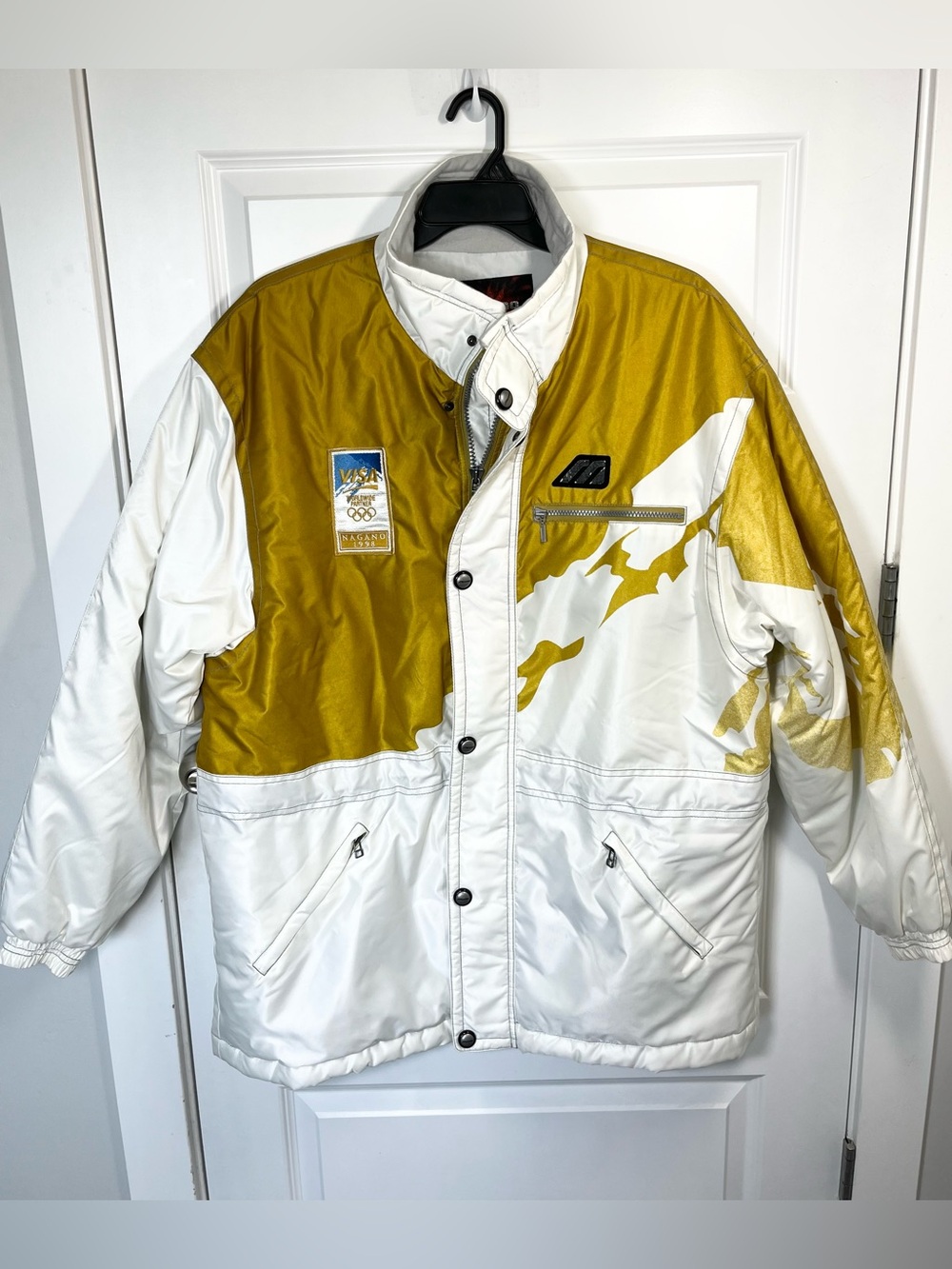 Vintage 1998 Nagano Olympics Mizuno VISA Ski Jacket Mens XL Gold White